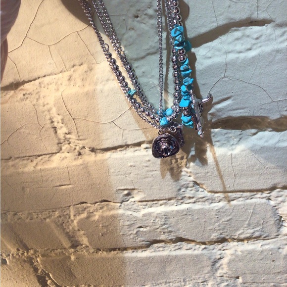 NeW  Boho Western Turquoise and alloy Silver Layered Necklace Set - Picture 4 of 6